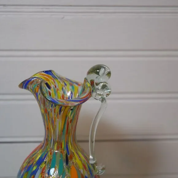 Vintage Carnival Pitcher Hurricane glass small vase handle Speckled Confetti - Picture 5 of 7